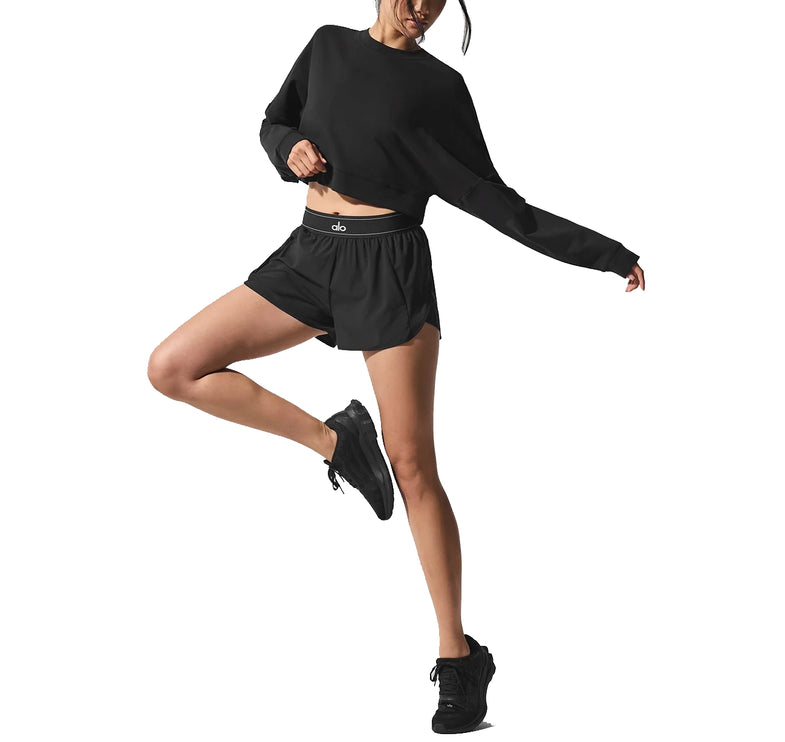 alo Women's Cropped Sway Crew Neck Pullover Black