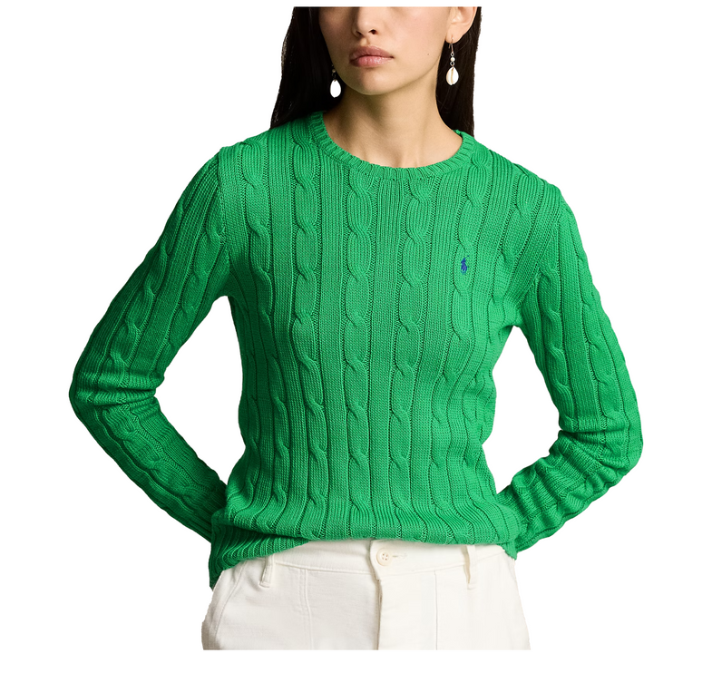 Polo Ralph Lauren Women's Cable-Knit Cotton Crewneck Sweater Preppy Green