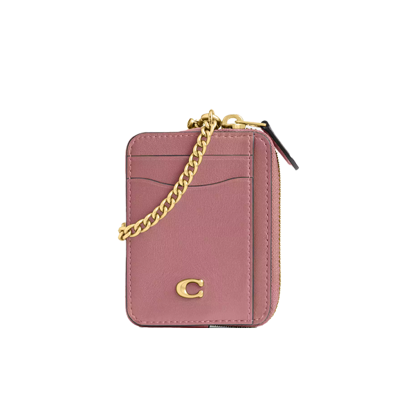 Coach Women's Essential Chain Card Case Brass/Peony