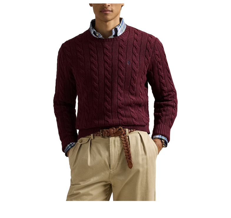 Polo Ralph Lauren Men's Cable-Knit Cotton Sweater Mulberry Jam Heather