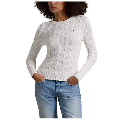 Polo Ralph Lauren Women's Cable-Knit Cotton Crewneck Sweater White