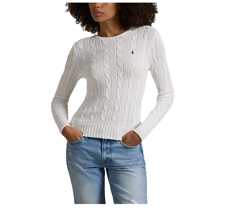 Polo Ralph Lauren Women's Cable-Knit Cotton Crewneck Sweater White