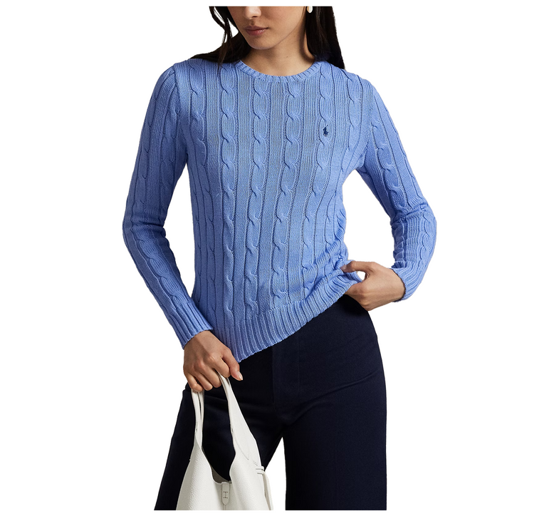 Polo Ralph Lauren Women's Cable Knit Cotton Crewneck Sweater New Litchfield Blue
