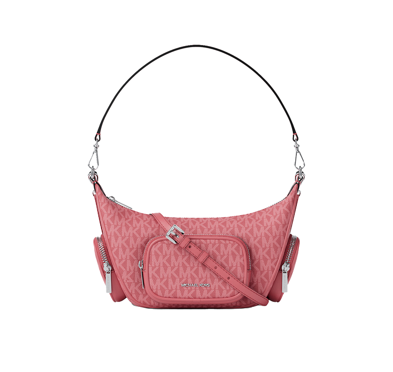 Michael Kors Women's Merritt Small Signature Logo Convertible Shoulder Bag Hibiscus/Silver