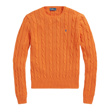 Polo Ralph Lauren Women's Cable-Knit Cotton Crewneck Sweater Sun Orange