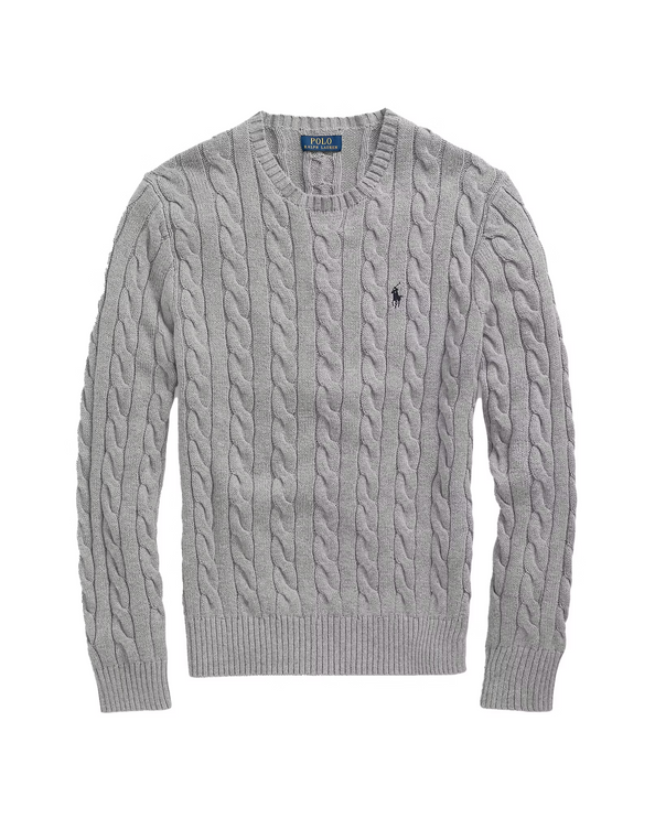 Polo Ralph Lauren Men's Cable-Knit Cotton Sweater Fawn Grey Heather
