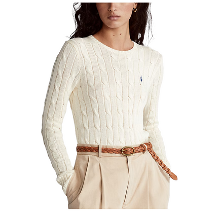 Polo Ralph Lauren Women's Cable-Knit Cotton Crewneck Sweater Cream