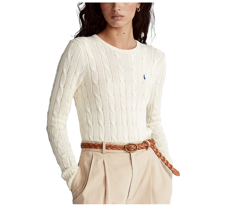 Polo Ralph Lauren Women's Cable-Knit Cotton Crewneck Sweater Cream