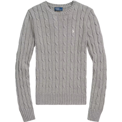 Polo Ralph Lauren Women's Cable-Knit Cotton Crewneck Sweater Fawn Grey Heather