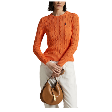 Polo Ralph Lauren Women's Cable-Knit Cotton Crewneck Sweater Sun Orange