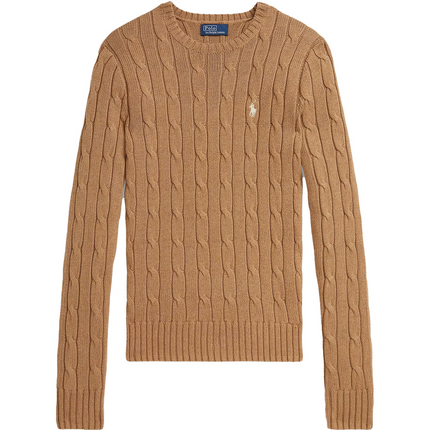 Polo Ralph Lauren Women's Cable-Knit Cotton Crewneck Sweater Camel Melange