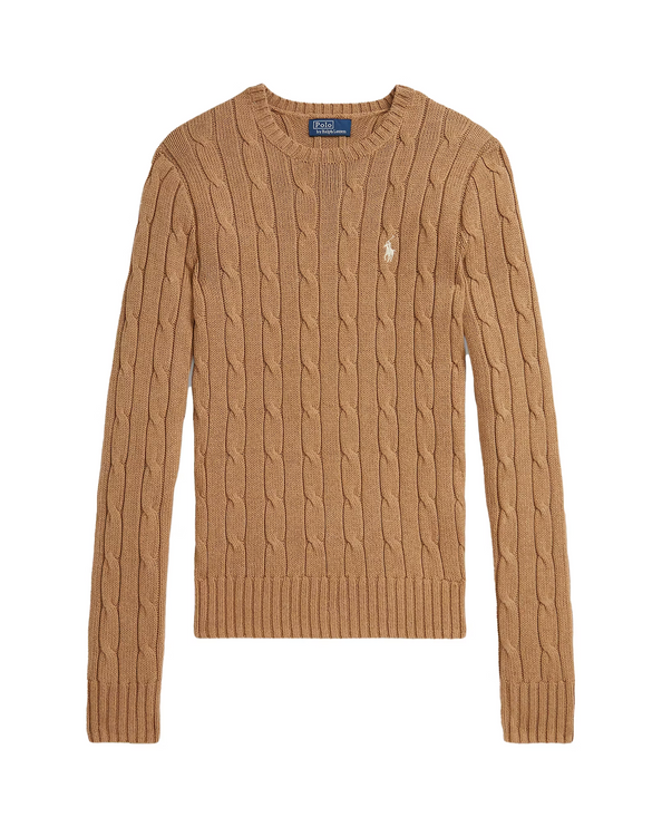 Polo Ralph Lauren Women's Cable-Knit Cotton Crewneck Sweater Camel Melange