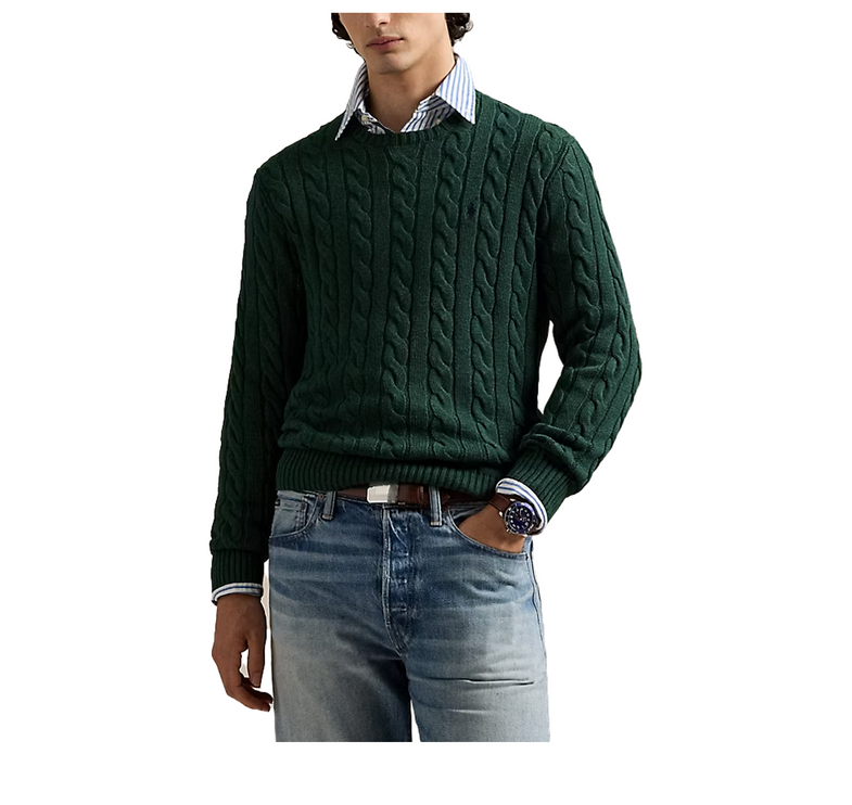 Polo Ralph Lauren Men's Cable-Knit Cotton Sweater Scotch Pine Heather