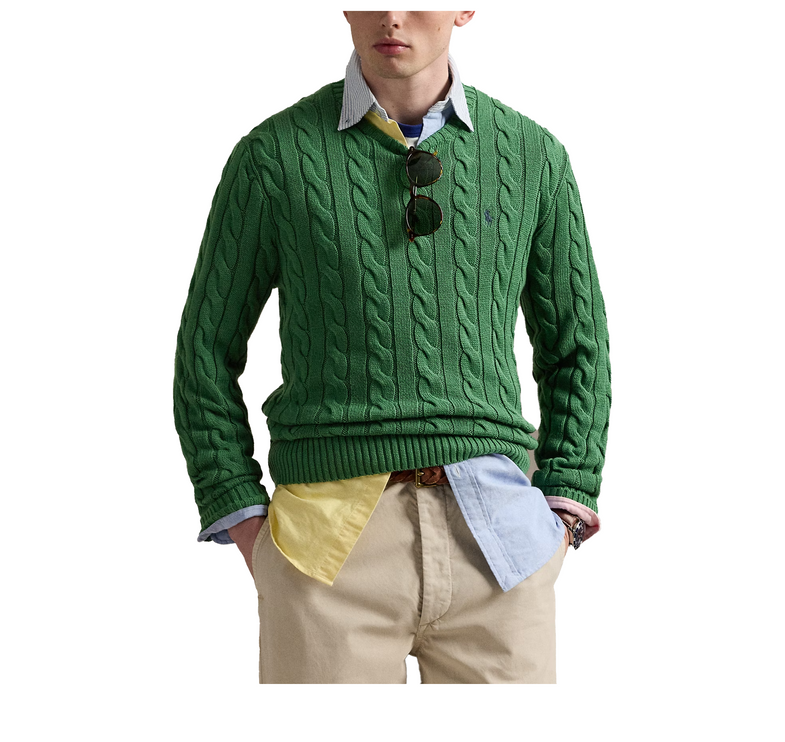 Polo Ralph Lauren Men's Cable-Knit Cotton Sweater Kale Green