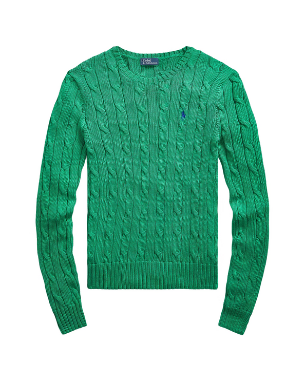 Polo Ralph Lauren Women's Cable-Knit Cotton Crewneck Sweater Preppy Green