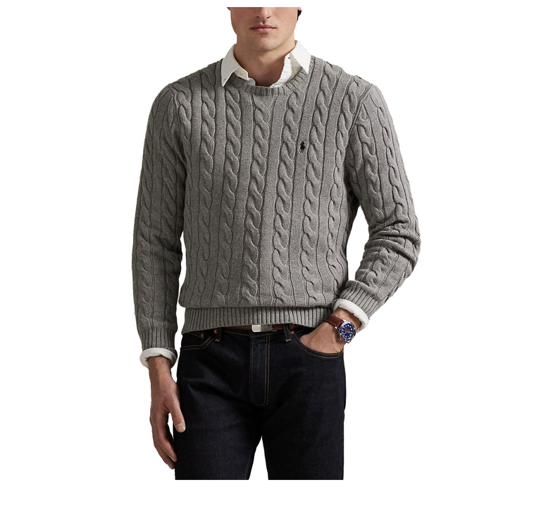 Polo Ralph Lauren Men's Cable-Knit Cotton Sweater Fawn Grey Heather