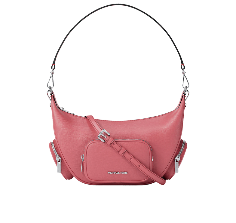 Michael Kors Women's Merritt Medium Pebbled Leather Convertible Shoulder Bag Hibiscus/Silver