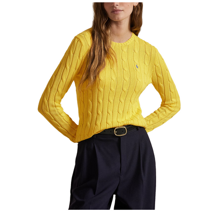 Polo Ralph Lauren Women's Cable-Knit Cotton Crewneck Sweater Trainer Yellow