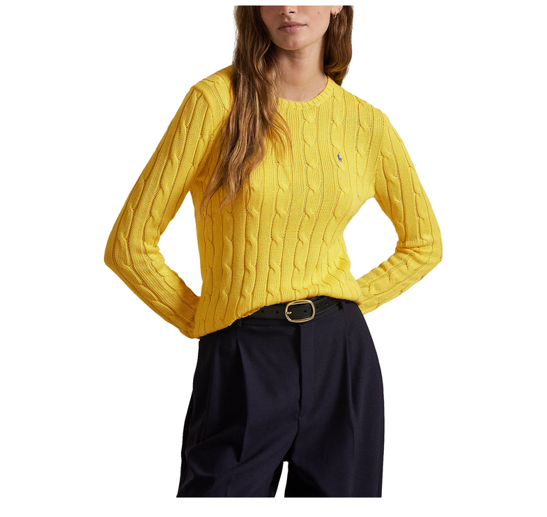 Polo Ralph Lauren Women's Cable-Knit Cotton Crewneck Sweater Trainer Yellow