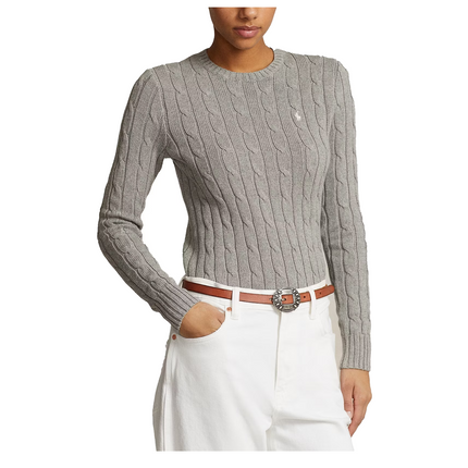 Polo Ralph Lauren Women's Cable-Knit Cotton Crewneck Sweater Fawn Grey Heather