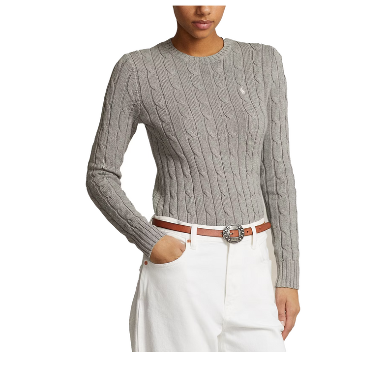 Polo Ralph Lauren Women's Cable-Knit Cotton Crewneck Sweater Fawn Grey Heather