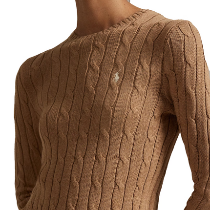 Polo Ralph Lauren Women's Cable-Knit Cotton Crewneck Sweater Camel Melange