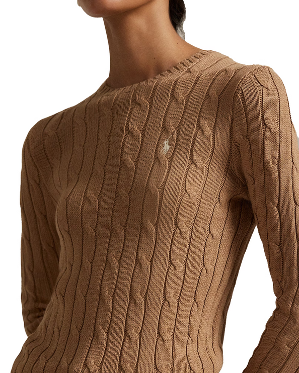 Polo Ralph Lauren Women's Cable-Knit Cotton Crewneck Sweater Camel Melange
