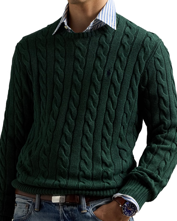 Polo Ralph Lauren Men's Cable-Knit Cotton Sweater Scotch Pine Heather