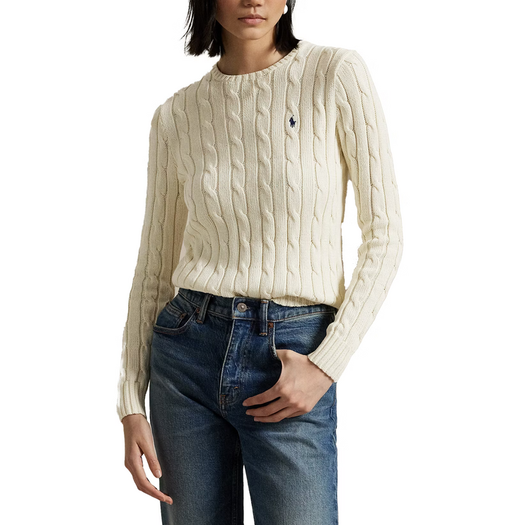 Polo Ralph Lauren Women's Cable-Knit Cotton Crewneck Sweater Cream