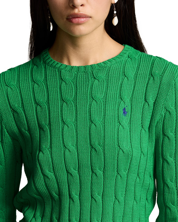 Polo Ralph Lauren Women's Cable-Knit Cotton Crewneck Sweater Preppy Green
