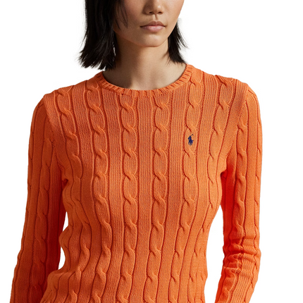Polo Ralph Lauren Women's Cable-Knit Cotton Crewneck Sweater Sun Orange