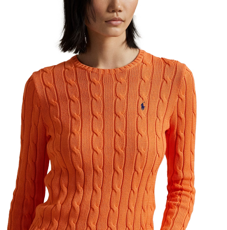 Polo Ralph Lauren Women's Cable-Knit Cotton Crewneck Sweater Sun Orange