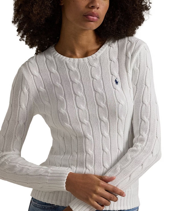 Polo Ralph Lauren Women's Cable-Knit Cotton Crewneck Sweater White