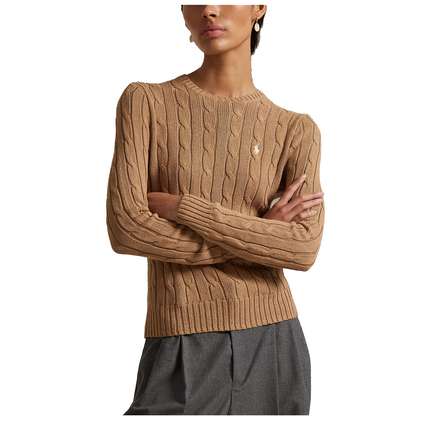 Polo Ralph Lauren Women's Cable-Knit Cotton Crewneck Sweater Camel Melange