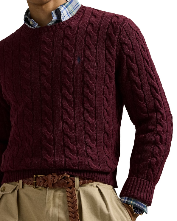 Polo Ralph Lauren Men's Cable-Knit Cotton Sweater Mulberry Jam Heather