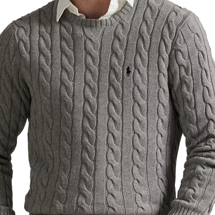 Polo Ralph Lauren Men's Cable-Knit Cotton Sweater Fawn Grey Heather