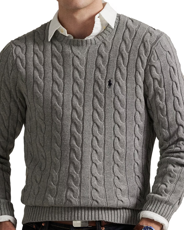 Polo Ralph Lauren Men's Cable-Knit Cotton Sweater Fawn Grey Heather