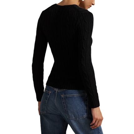 Polo Ralph Lauren Women's Cable-Knit Cotton Crewneck Sweater Polo Black White PP