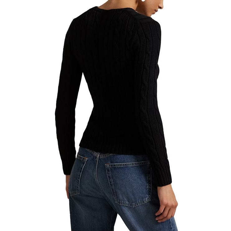 Polo Ralph Lauren Women's Cable-Knit Cotton Crewneck Sweater Polo Black White PP