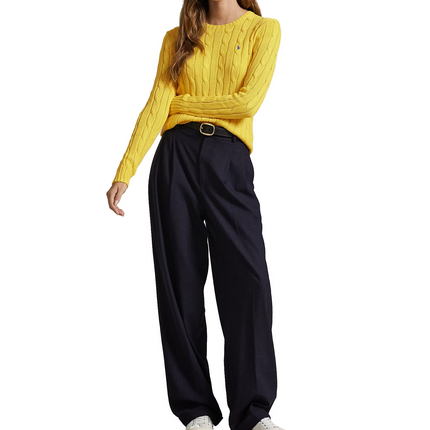 Polo Ralph Lauren Women's Cable-Knit Cotton Crewneck Sweater Trainer Yellow