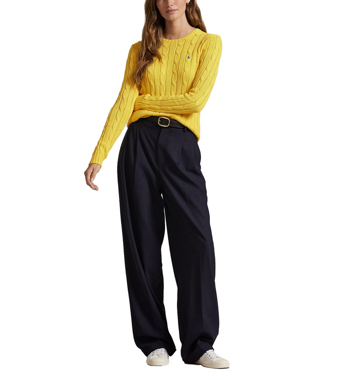 Polo Ralph Lauren Women's Cable-Knit Cotton Crewneck Sweater Trainer Yellow