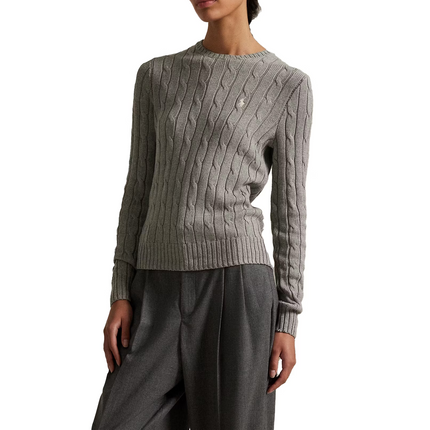 Polo Ralph Lauren Women's Cable-Knit Cotton Crewneck Sweater Fawn Grey Heather