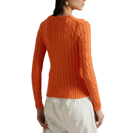 Polo Ralph Lauren Women's Cable-Knit Cotton Crewneck Sweater Sun Orange