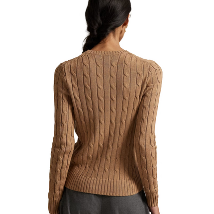 Polo Ralph Lauren Women's Cable-Knit Cotton Crewneck Sweater Camel Melange