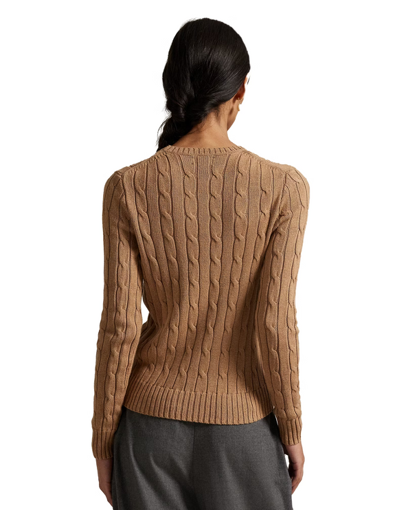 Polo Ralph Lauren Women's Cable-Knit Cotton Crewneck Sweater Camel Melange