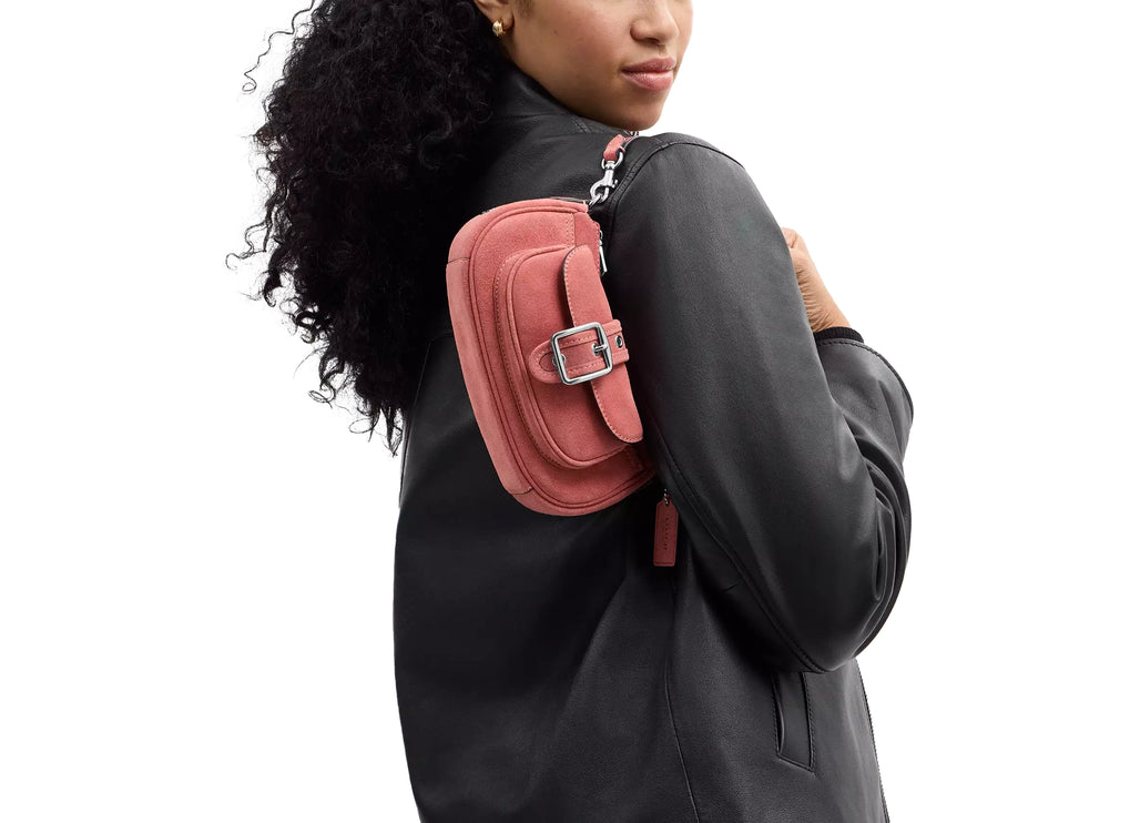 Coach Women's Ashton Mini Shoulder Bag Suede/Silver/Pink