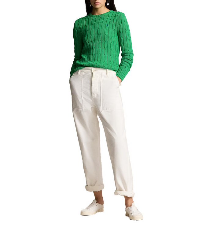 Polo Ralph Lauren Women's Cable-Knit Cotton Crewneck Sweater Preppy Green