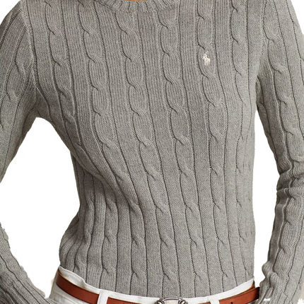 Polo Ralph Lauren Women's Cable-Knit Cotton Crewneck Sweater Fawn Grey Heather