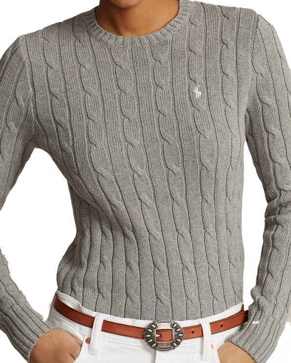 Polo Ralph Lauren Women's Cable-Knit Cotton Crewneck Sweater Fawn Grey Heather