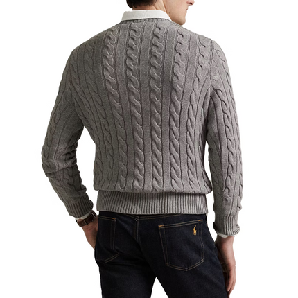 Polo Ralph Lauren Men's Cable-Knit Cotton Sweater Fawn Grey Heather